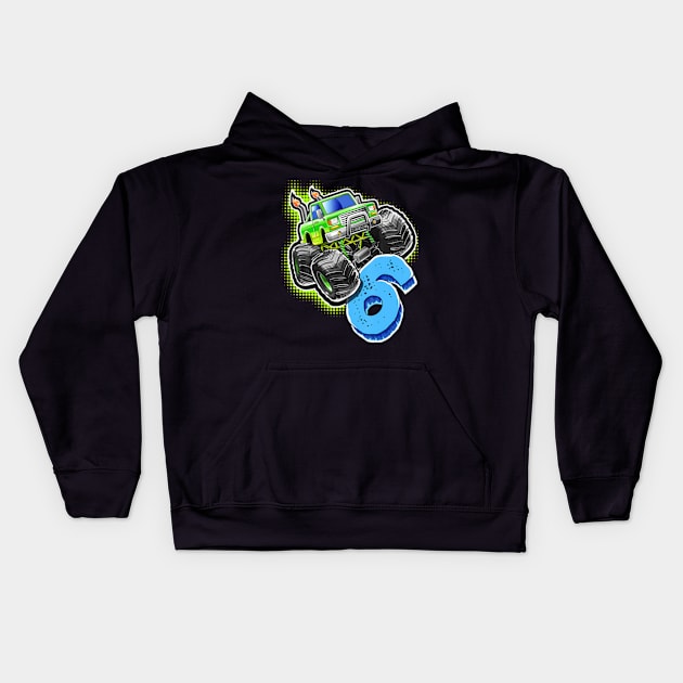 Monster Truck 6Th Birthday Kids Hoodie by Zoe Hill Autism